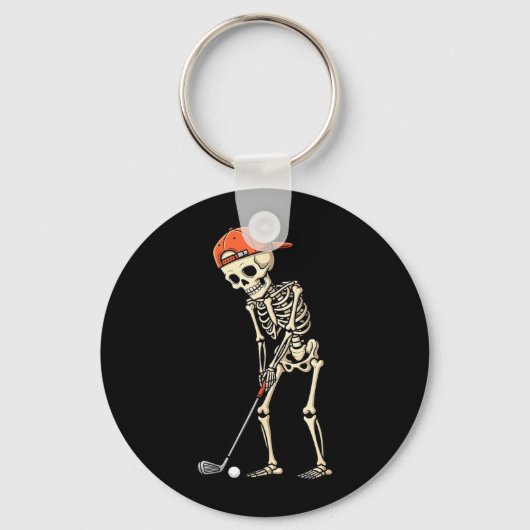 Halloween skelet speelt golf, grappige golfer jong sleutelhanger (Voorkant)