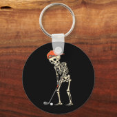 Halloween skelet speelt golf, grappige golfer jong sleutelhanger (Voorkant)
