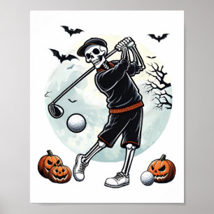 Halloween skelet speelt golf grappige golfer jonge poster