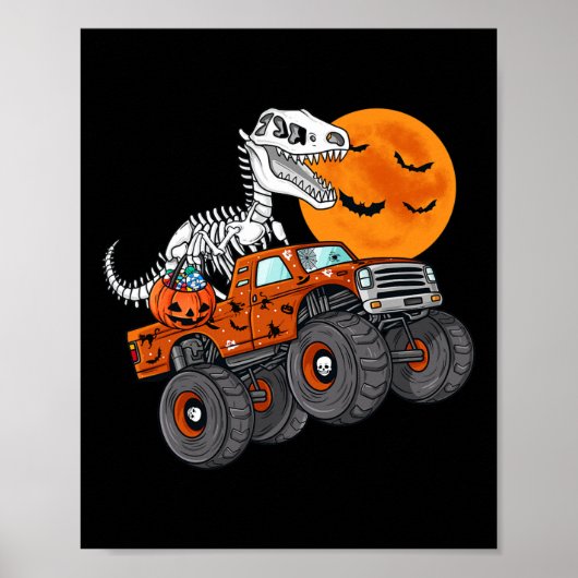 Halloween Skelet T-Rex Monster Truck Jongens Kinde Poster (Voorkant)