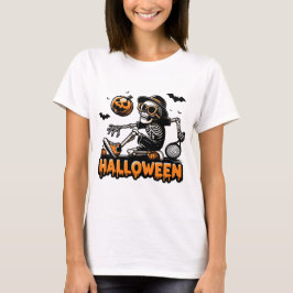 Halloween Skelet Tennisspeler T-shirt