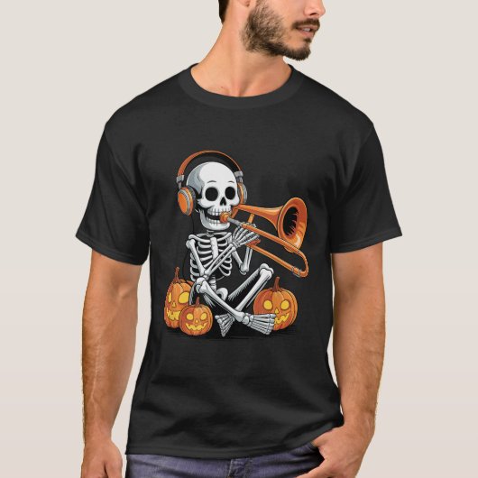 Halloween Skelet Trombone Trombonist T-shirt (Voorkant)