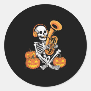 Halloween skelet tuba tubist  ronde sticker