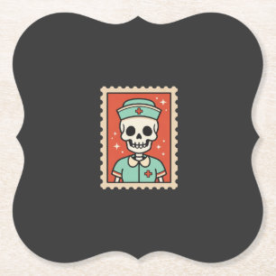 Halloween Skelet Verpleegster Stempel Ontwerp_1 Kartonnen Onderzetters