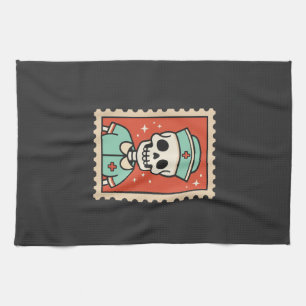 Halloween Skelet Verpleegster Stempel Ontwerp_1 Theedoek
