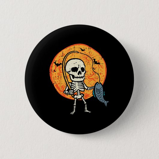 Halloween Skelet Vist Kostuum Visser Mannen B Ronde Button 5,7 Cm (Voorkant)