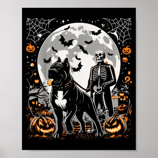 Halloween Skelet Wandelend Skeletachtig Cane Corso Poster (Voorkant)