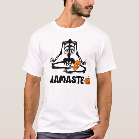 Halloween Skelet Yoga Namaste grappig T-shirt (Voorkant)