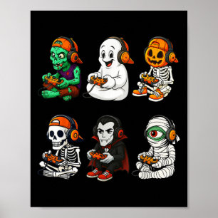 Halloween skelet, zombie gamer video games  poster
