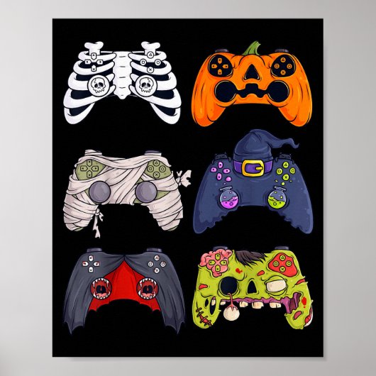 Halloween Skelet Zombie Gaming Controllers Mummie Poster (Voorkant)