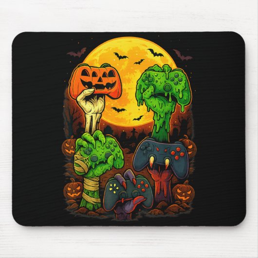 Halloween Skelet Zombie Mumie Gamecontroller Muismat (Voorkant)