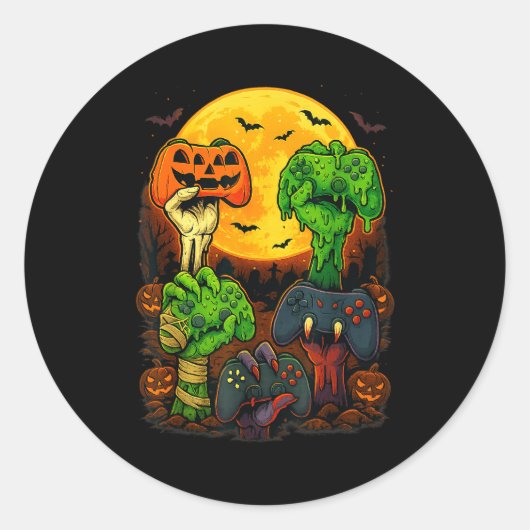 Halloween Skelet Zombie Mumie Gamecontroller Ronde Sticker (Voorkant)