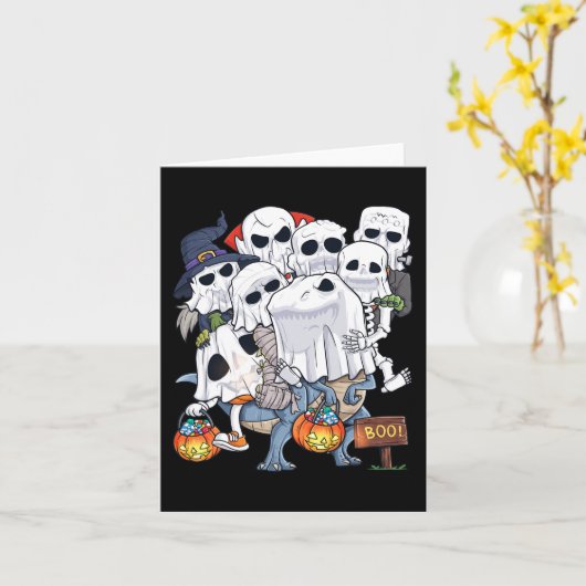 Halloween Skelet Zombie Riding T Rex Grappige Pomp Kaart (Gele Bloem)