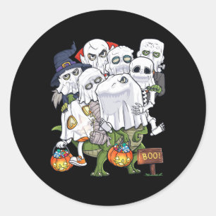 Halloween Skelet Zombie Riding T Rex Grappige Pomp Ronde Sticker