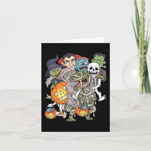 Halloween Skelet Zombie Rijden Mummy T Rex Grappig Kaart (Voorkant)