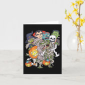 Halloween Skelet Zombie Rijden Mummy T Rex Grappig Kaart (Gele Bloem)