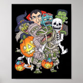 Halloween Skelet Zombie Rijden Mummy T Rex Grappig Poster (Voorkant)