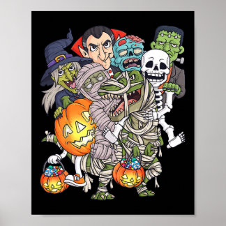 Halloween Skelet Zombie Rijden Mummy T Rex Grappig Poster