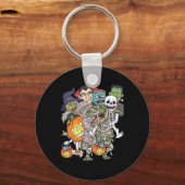 Halloween Skelet Zombie Rijden Mummy T Rex Grappig Sleutelhanger (Voorkant)