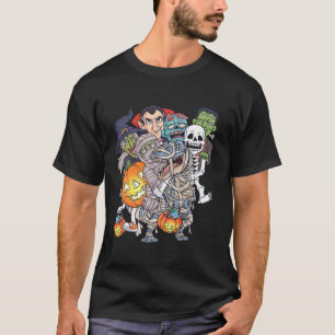 Halloween Skelet Zombie Rijden Mummy T Rex Grappig T-shirt