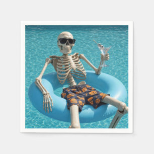 Halloween-skelet zwevend in een zwembad servet