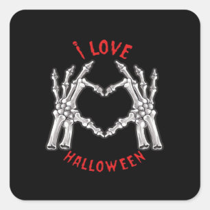 Halloween Skeletale Handen Hart Grappig Gezegde Vierkante Sticker