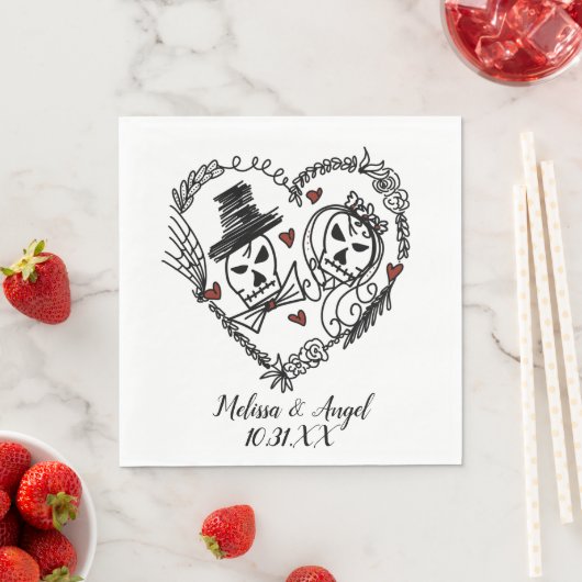 Halloween skeletkoppel krans illustratie servet (Insitu)