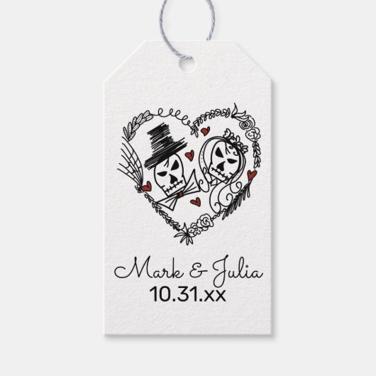 Halloween skeletkrabbels krans illustratie cadeaulabel (Voorkant)
