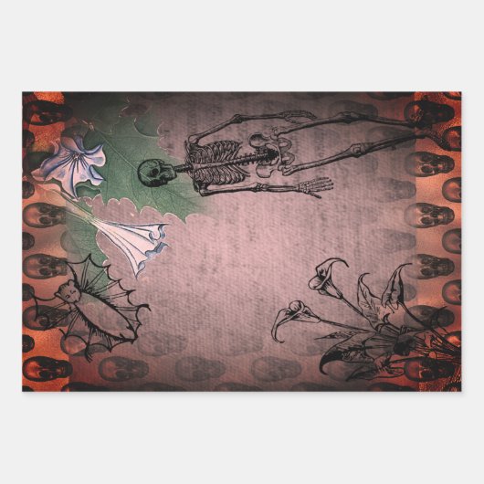 Halloween Skeleton and White Calla Lilies Ephemera Inpakpapier Vel (Voorkant 3)