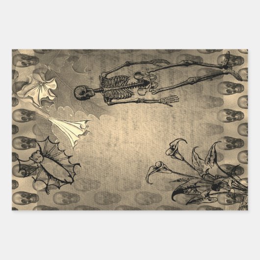 Halloween Skeleton and White Calla Lilies Ephemera Inpakpapier Vel (Voorkant 2)
