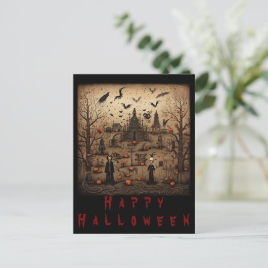 Halloween skeleton art briefkaart (Staand voorkant)