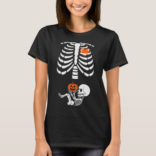 Halloween Skeleton Baby Rib Cage Maternity Pregnan T-shirt (Voorkant)