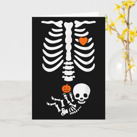 Halloween Skeleton Baby Rib Cage Pregnant Pumpkin  Kaart (Gele Bloem)