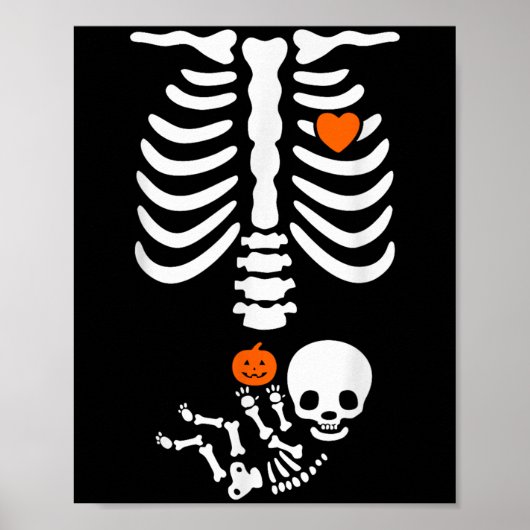 Halloween Skeleton Baby Rib Cage Pregnant Pumpkin  Poster (Voorkant)