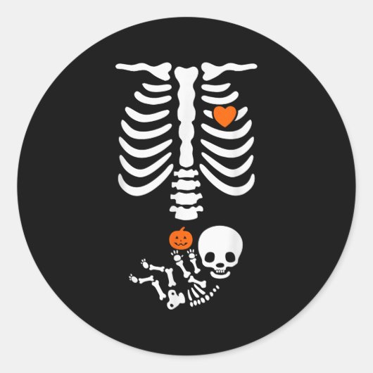 Halloween Skeleton Baby Rib Cage Pregnant Pumpkin  Ronde Sticker (Voorkant)