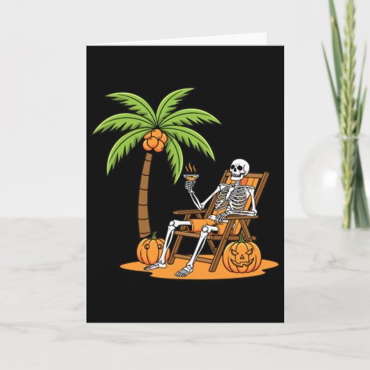 Halloween Skeleton Beach Vacation Palm Tree Pumpki Kaart (Voorkant)