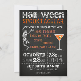 Halloween Skeleton Black Oranje Party Invitation Kaart
