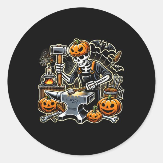 Halloween Skeleton Blacksmith Ronde Sticker (Voorkant)