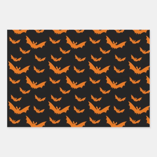 Halloween Skeleton Botten Bats & Spider Webs Oranj Inpakpapier Vel (Voorkant 3)