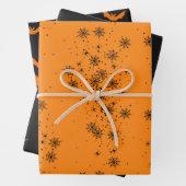 Halloween Skeleton Botten Bats & Spider Webs Oranj Inpakpapier Vel (In situ)