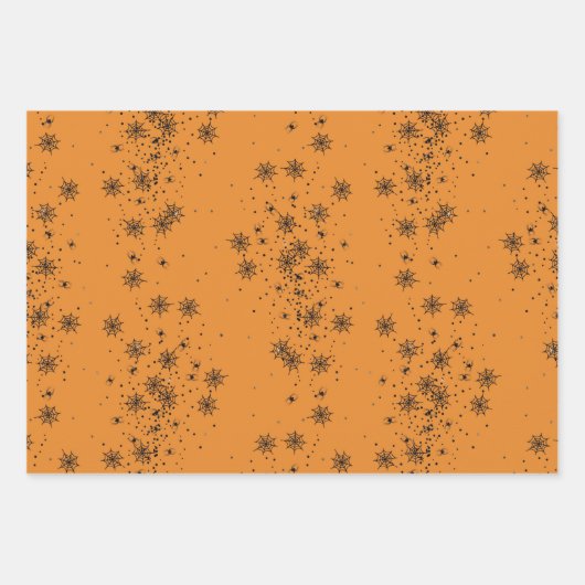 Halloween Skeleton Botten Bats & Spider Webs Oranj Inpakpapier Vel (Voorkant)