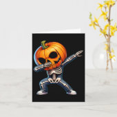 Halloween Skeleton Boys Trick Treat Funny Pumpkin Kaart (Gele Bloem)
