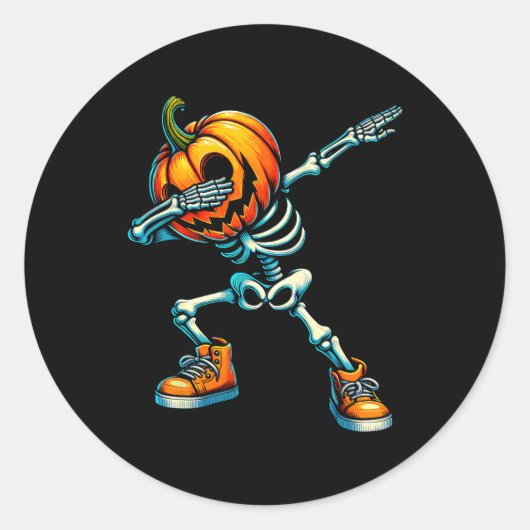 Halloween Skeleton Boys Trick Treat Funny Pumpkin Ronde Sticker (Voorkant)