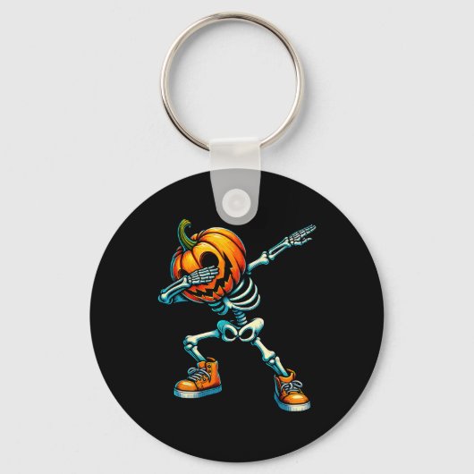 Halloween Skeleton Boys Trick Treat Funny Pumpkin Sleutelhanger (Voorkant)