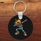 Halloween Skeleton Boys Trick Treat Funny Pumpkin Sleutelhanger (Voorkant)