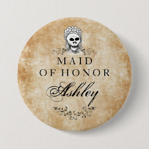 Halloween Skeleton Brown Gothic Maid of Honor Fotokaart