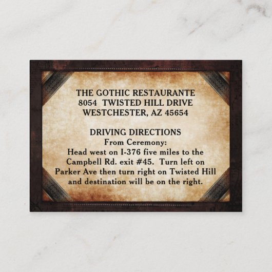 Halloween Skeleton Bruin Gothic Matching Receptie Informatiekaartje (Achterkant)