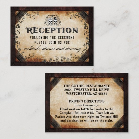 Halloween Skeleton Bruin Gothic Matching Receptie Informatiekaartje (Voorkant / Achterkant)