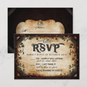 Halloween Skeleton Bruin Gothic Wedding RSVP (Voorkant / Achterkant)