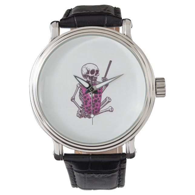 Halloween Skeleton Bubble Tea Horloge (Voorkant)